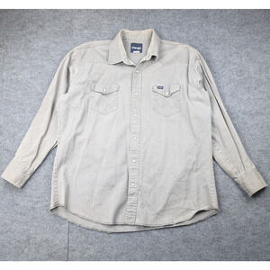 Wrangler Pearl Snap Shirt Men XL Gray Denim Western Yoke Work Wear Rodeo Vintage